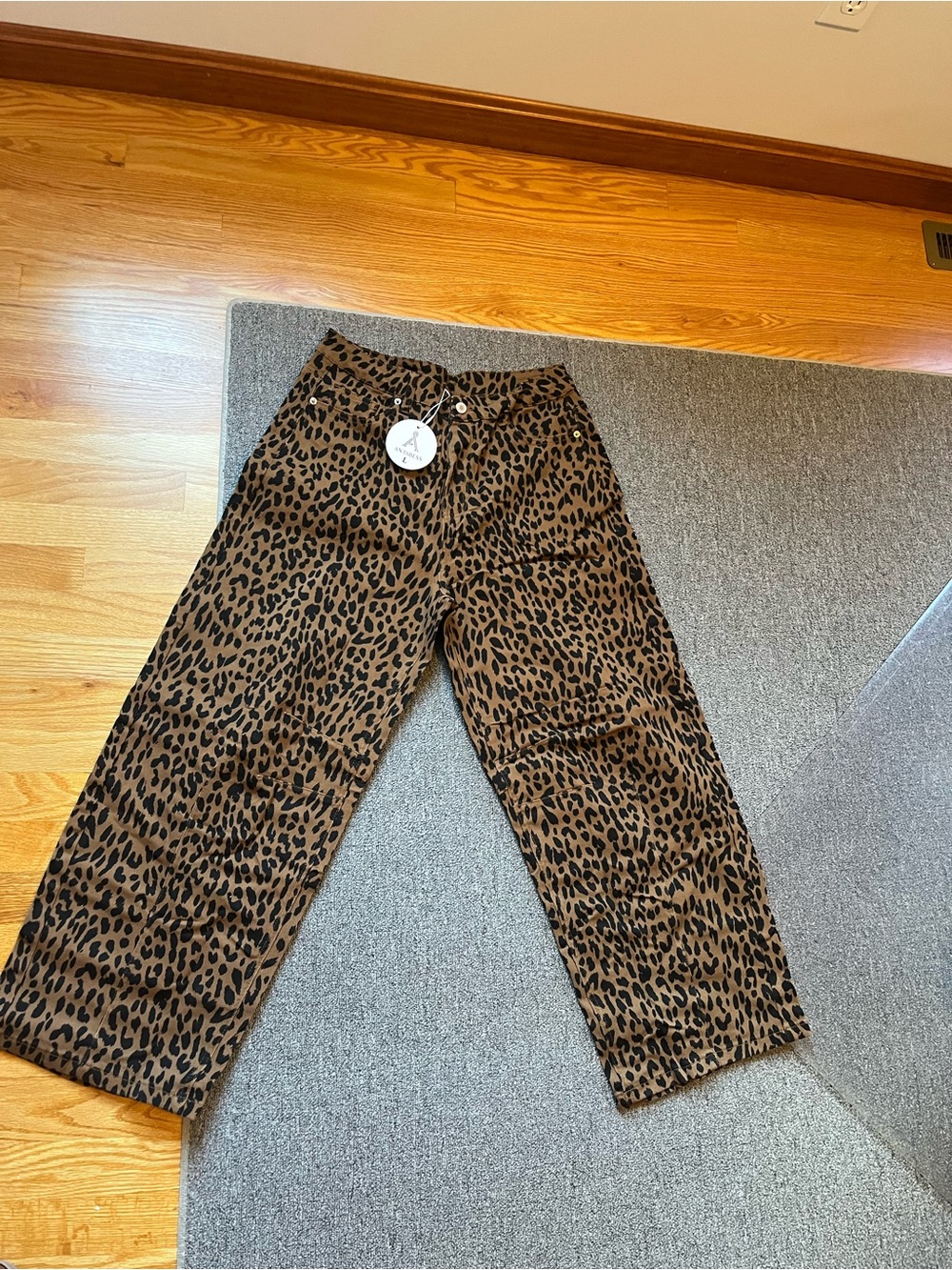 Leopard Print Wide Leg Pants - Brown